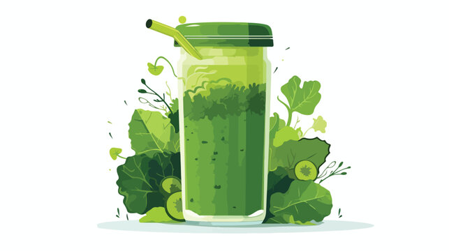 A green smoothie made from herbs and vegetables flat vector