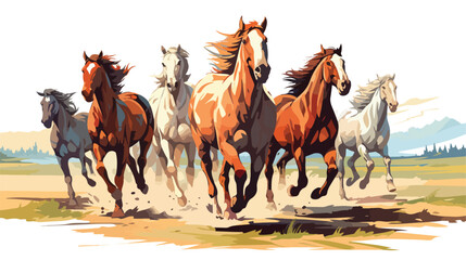 A group of horses galloping across a field flat vector