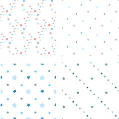 Collection with seamless patterns with blue stars on white background. Vector image.