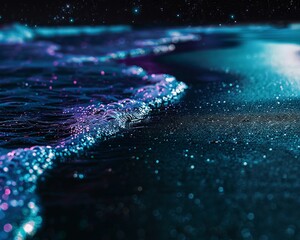 black sand, space and andromeda with purple and teal abstract lines - obrazy, fototapety, plakaty
