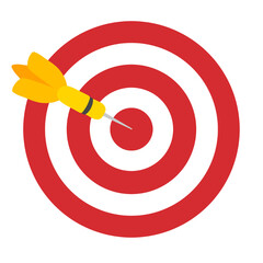 dart on target. yellow dart on red target vector illustration isolated on white and transparent background. concept of aim, achievement, game