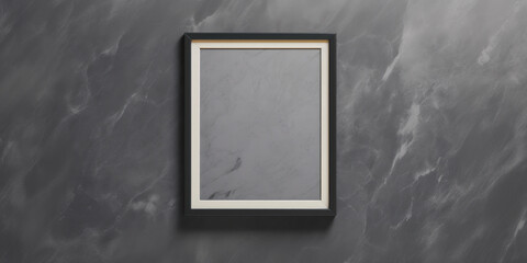 Modern Black Empty Picture Frame on Dark Marble Texture Background. Framed Artwork Mockup On Marble Surface. Generative AI