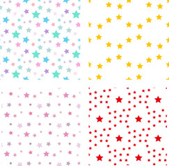 Collection with seamless patterns with charming stars. Vector image.