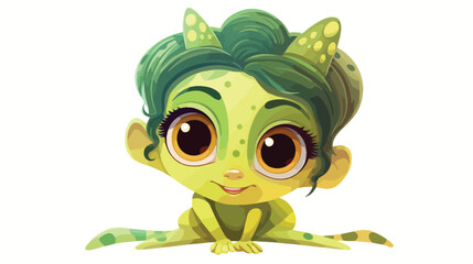 Obraz premium A little cartoon green girl Frog with big painted eyes