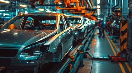 Assembly line workers maintaining production pace