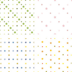 Collection with seamless patterns with cozy stars on white background. Vector image.