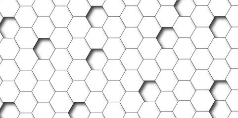 Modern simple white texture pattern of hexagons as a background. Abstract honeycomb background. Closeup of tile wall. Seamless geometric vector pattern, packing design. White hexagon 3D background .