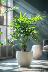 Mockup showcasing a big green houseplant in a flowerpot as part of interior design.