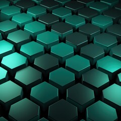 Mint Green dark 3d render background with hexagon pattern