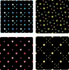 Collection with seamless patterns with creative stars on black background. Vector image.