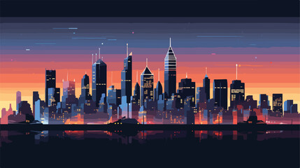 A panoramic view of a city skyline at night flat vector - obrazy, fototapety, plakaty