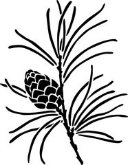 Silhouette of a pine branch with a pine cone. vector image for plotter cutting or stencil for printing for Christmas