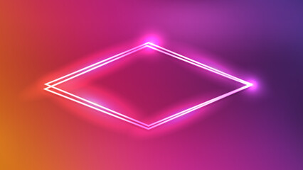 Neon double rhombus frame with shining effects 