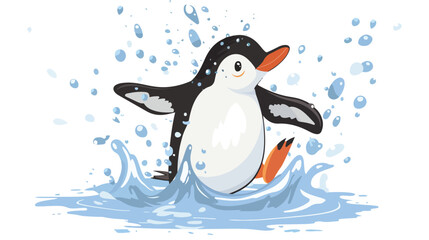 A playful penguin enjoying the water flat vector isolated