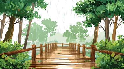 A rainy day in a mangrove forest with an aged wooden white