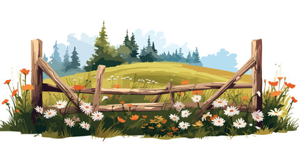 Obraz na płótnie Canvas A rustic wooden fence winding its way through a meadow