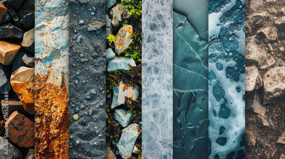 Aufkleber innovative collage of various natural textures creating a mesmerizing abstract backdrop.