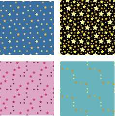 Collection with seamless patterns with positive stars. Vector image.