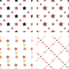Collection with seamless patterns with red stars on white background. Vector image.