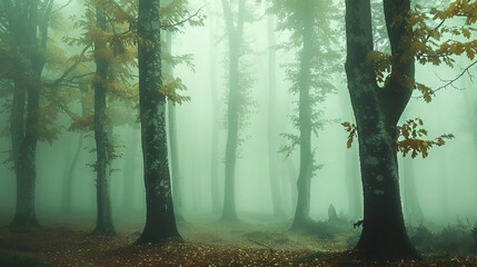 A fairy tale forest on a foggy day