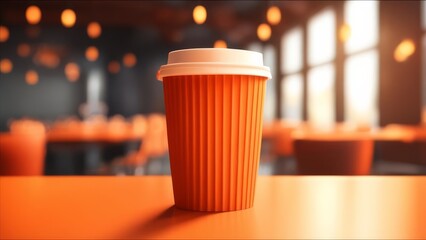 Plastic drink cup on a blurred background in a cafe.