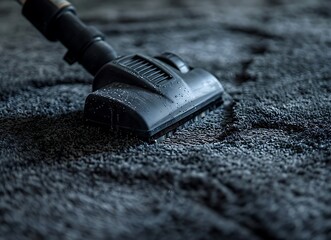 Close up of a vacuum cleaner cleaning a dirty carpet with a dark gray color in the style of housecleaning concept stock photo contest winner on shutterstock