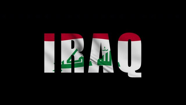 Iraq flag text animation seamless loop. 4K