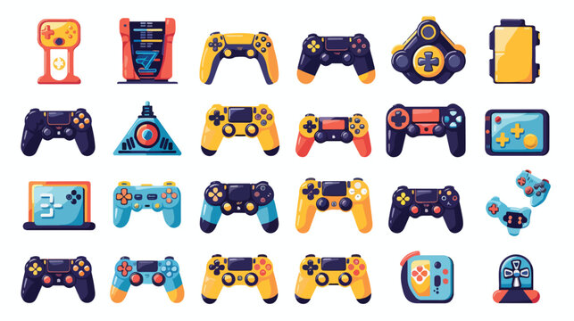 Video game icons set on white background Flat vector