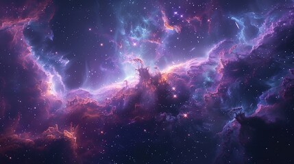 Blue universe with purple nebula - obrazy, fototapety, plakaty
