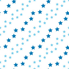 Seamless pattern with festive blue stars on white backgound. Vector image.