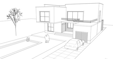 Fototapeta na wymiar modern modular house 3d illustration 