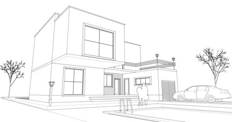 modern modular house 3d illustration	
