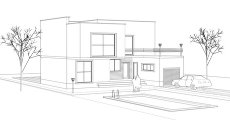 Fototapeta premium modern modular house 3d illustration 