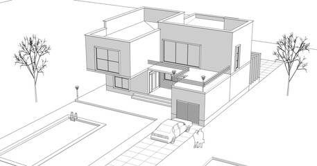 modern modular house 3d illustration	
