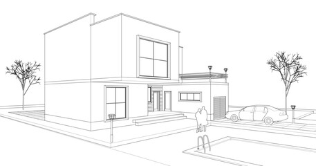 modern modular house 3d illustration	
