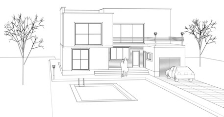 modern modular house 3d illustration	
