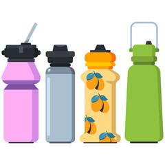 Water bottles vector cartoon set isolated on a white background.
