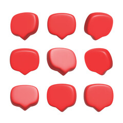 Render 3D illustration of red speech bubble. Mate speech bubble high quality vector. Symbol or emblem for speak bubble text, chatting box, message box outline cartoon. Vector illustration