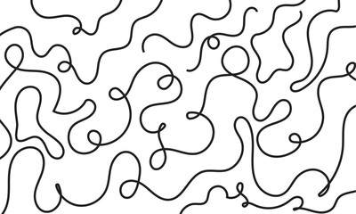 Abstract noodle pattern. Graphic spaghetti background with black ramen noodles. Isolated on white background. vector illustration. EPS 10