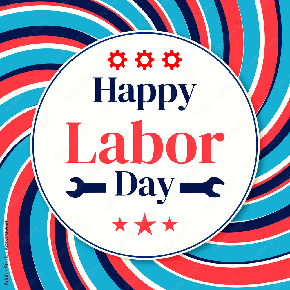 Poster labor day colorful patriotic backdrop with round circular shapes and greetings typography in the cen
