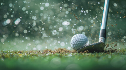 Fototapeta premium close up of golf club hitting golf ball