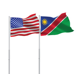 American and Namibia flags together.USA,Namibia flags on pole