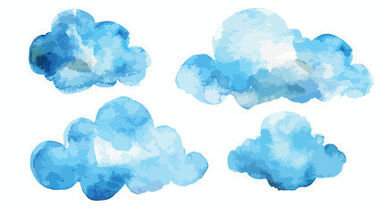 Watercolor blue clouds isolated on white background.