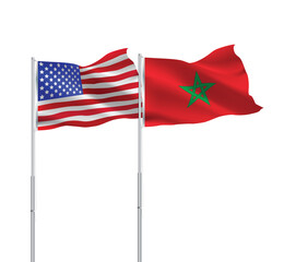 American and Morocco flags together.USA,Morocco flags on pole
