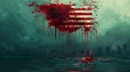 Bandera de Estados Unidos manchada de sangre - obrazy, fototapety, plakaty