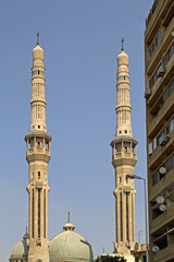Two Tall Minarets at Al Nour Mosque in Cairo Egypt