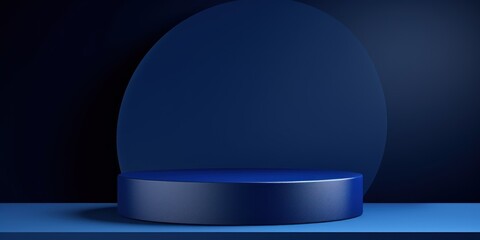Navy Blue minimal background with cylinder pedestal podium for product display presentation mock up in 3d rendering illustration