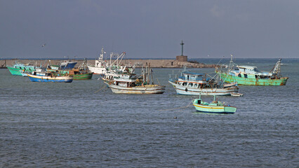 Fisherman Boats Moored in Harbour at Mediterranean Sea Alexandria Egypt