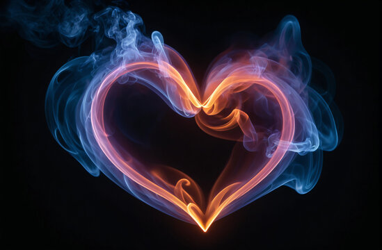 heart consisting of colorful flowing smoke on a dark background