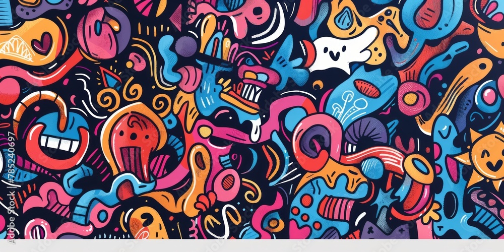 Poster abstract painting bursting with vibrant colors and varied patterns. captivating and energetic artist